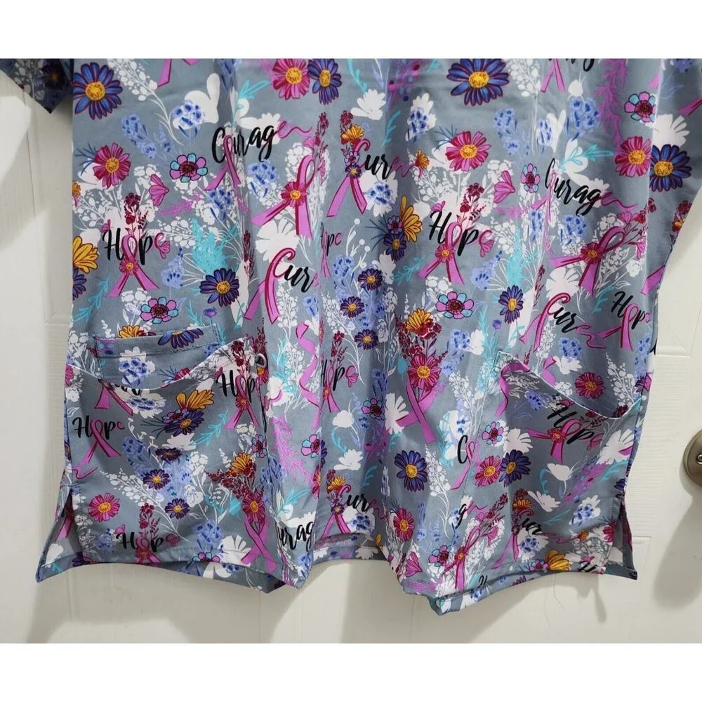 GT Performance Women's Short Sleeve V‎ Neck Scrub Top Breast Cancer Plus Size 2X